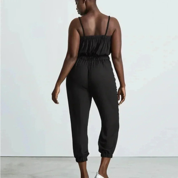 Everlane The Party of One Jumpsuit Black Elastic Sleeveless Romper Pocket Medium - Picture 2 of 13